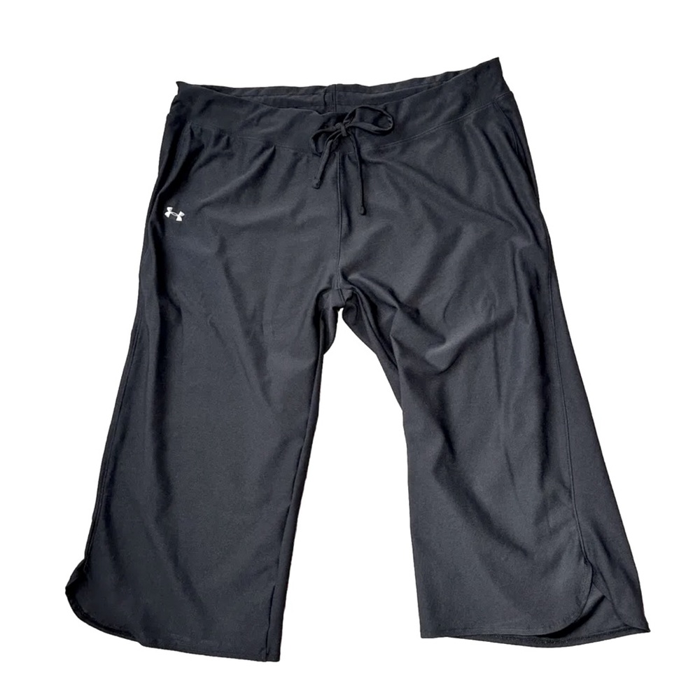 Under Armour Womens Activewear Pant Slit Hem Loose Heatgear Black Logo Size XL
